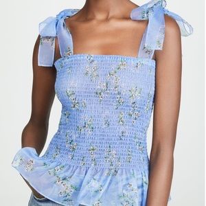 Amanda Uprichard Amara Smocked Top in Bella Lavender color